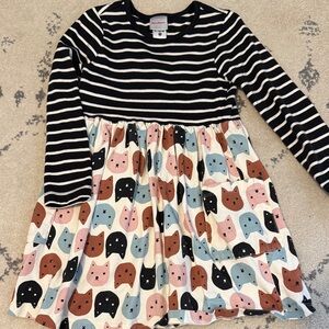 Hanna Anderson Striped Cat Print Kids Dress